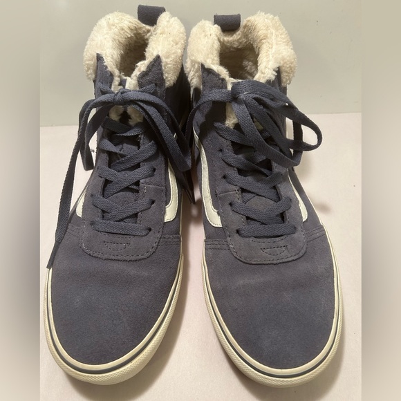 Vans Blue Suede Faux Fur Lined High Top Sneakers Size 9.5 - Picture 1 of 11